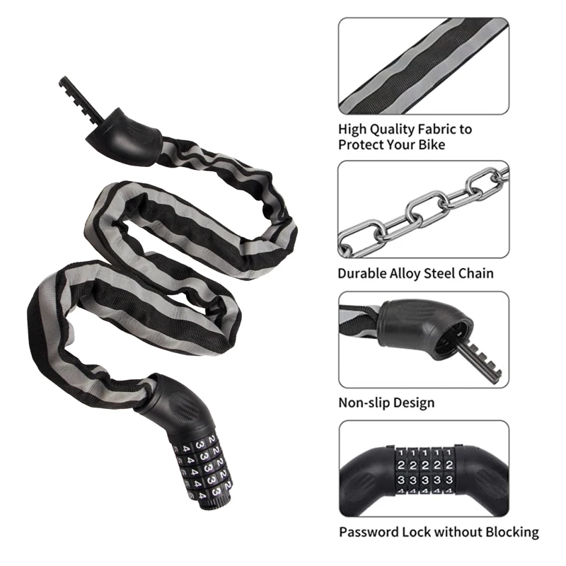 

2PCS Bicycle Lock MTB Road Bike Safety Anti-theft Chain Password Code Lock Electric Bicycle Motorcycle Anti-theft Chain Lock