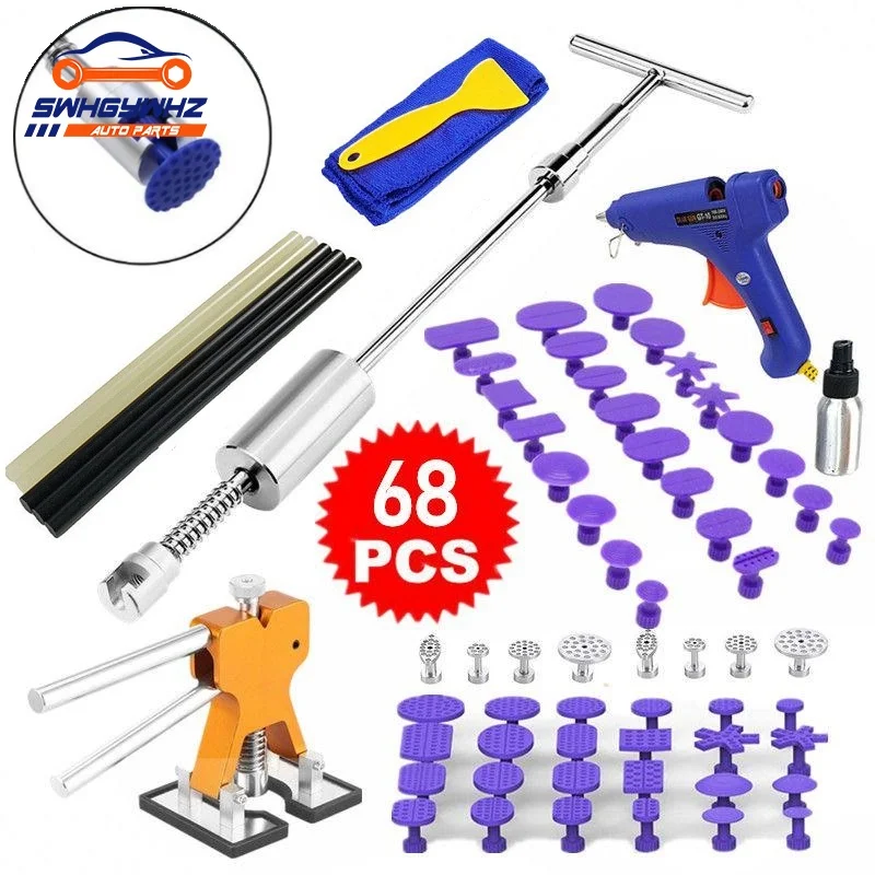 

50cm Metal 28-68pcs Car Dent Repair Tools Auto Repair Dent Puller Kit Slide Hammer Reverse Hammer Glue with Glue Puller