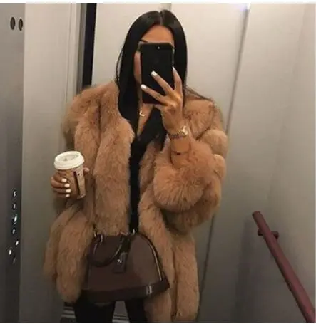 Новое Осеннее зимнее меховое пальто женская одежда высокого качества из искусственного лисьего меха пальто размера плюс утолщенное теплое длинное женское пальто - Цвет: long camel