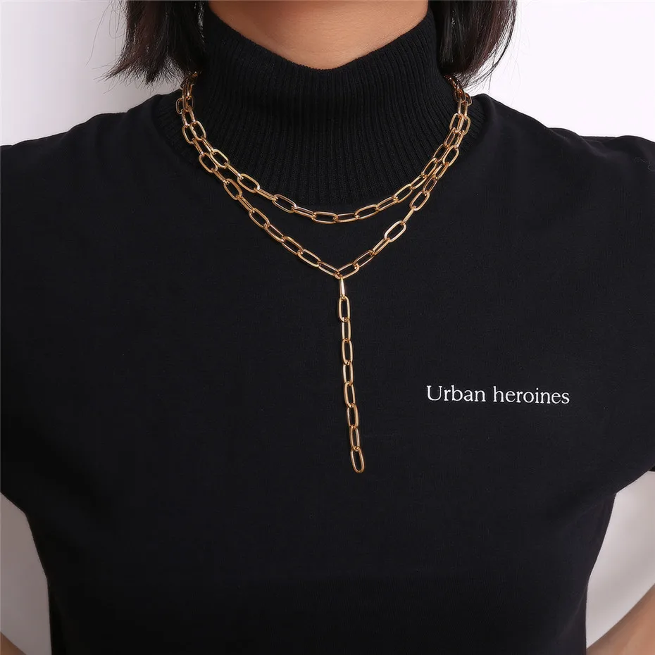 Ingemark Multi Layer Twist Lock Thick Choker Necklace Collares Steampunk Men Chunky Chain Long Tassel Necklace for Women Jewelry