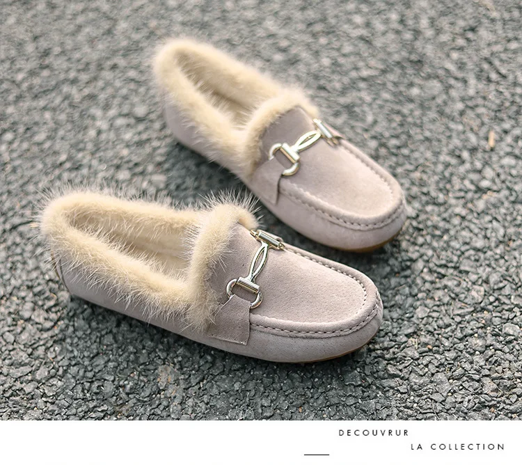 Лоферы женские зимние плюшевые без застежки плоская подошва с бантом теплые