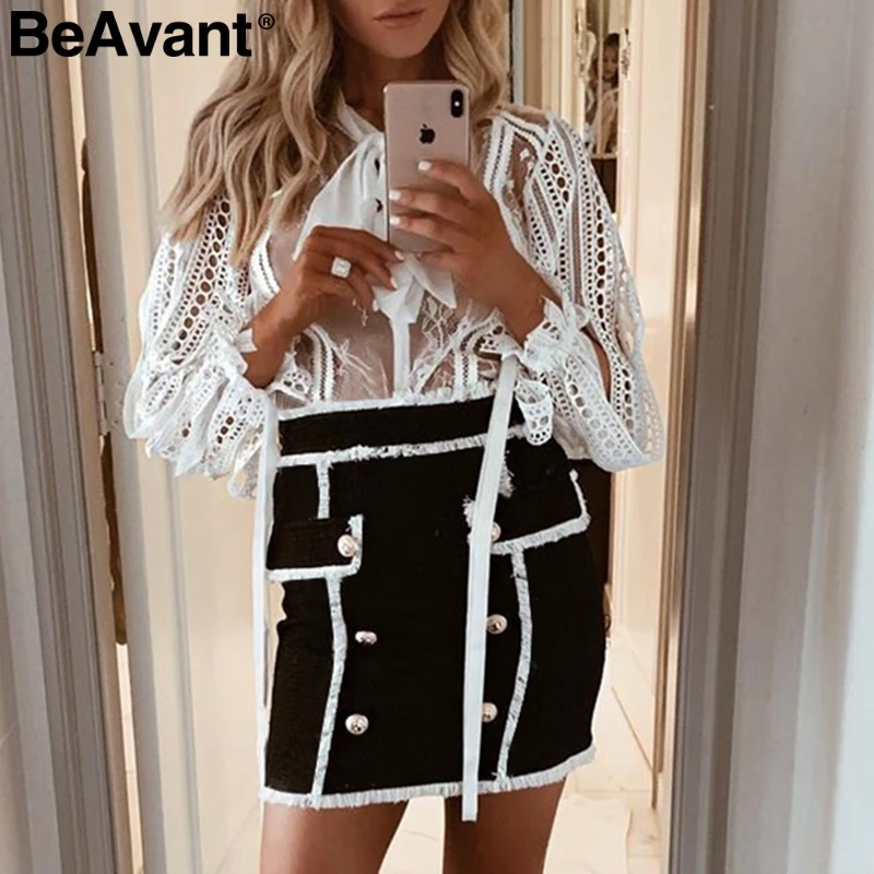 BeAvant винтажная Женская твидовая юбка Лоскутная двубортная облегающая короткая
