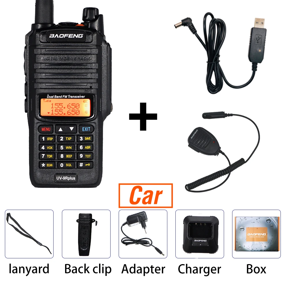 Box add car mic Baofeng UV-9R plus Walkie Talkie IP67 Водонепроницаемый главный динамик CB радио FM приемопередатчик UHF/VHF радио 10 Вт 4800 мАч uv 9r plus - Цвет: Box add car mic