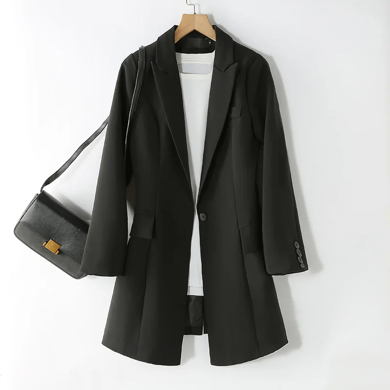Spring and Autumn New Mid-Length Korean Slim Fit Show Thin Black Professional Small Suit Coat Female Small Tailored Suit Top