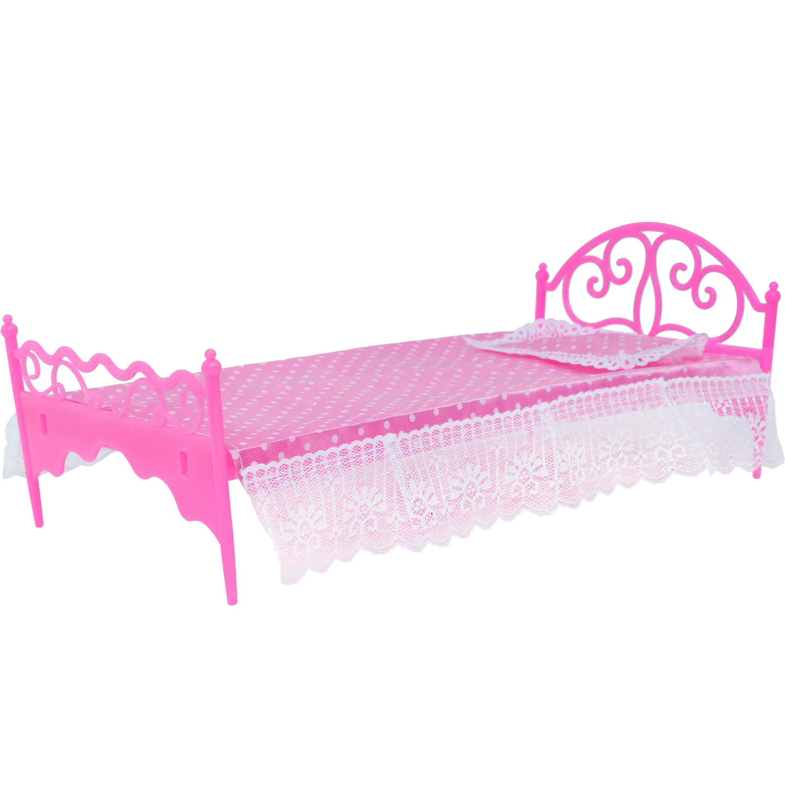 Кровать с подушкой 2 комплекта розовая и фиолетовая мебель для спальни кукла
