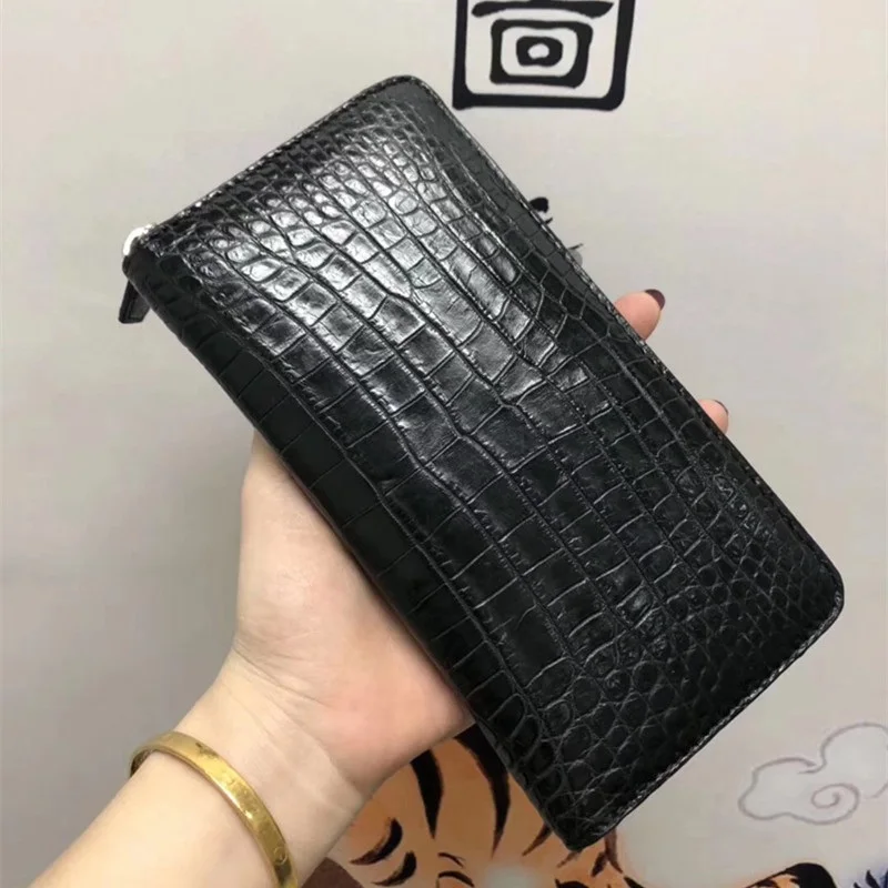 Оригинальный цельный мужской кошелек из крокодиловой кожи на молнии с