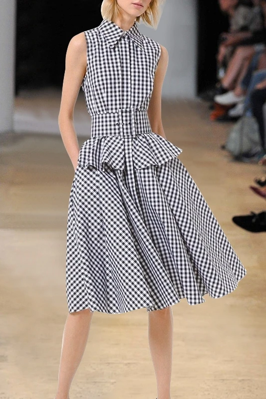 

Temperament 2021 summer new fashion Lapel slim Plaid printed shirt dress