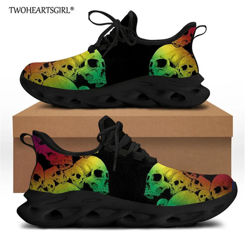 

Twoheartsgirl Skull Print Men Sneakers Breathable Mesh Male Casual Shoes Punk Style Lace up Shoes Teen Boys Walking Shoes