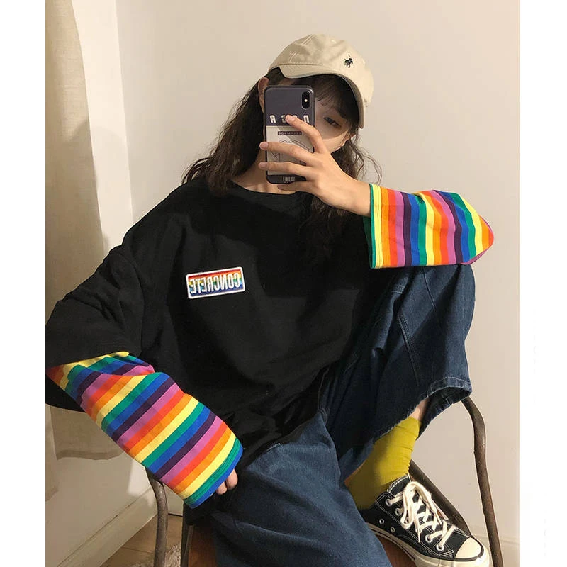 

Cute Girl Print Women T-shirt Streetwear Long Sleeve Spring Autumn Female T Shirt Casual Tee Tops Casual White High Street Tees