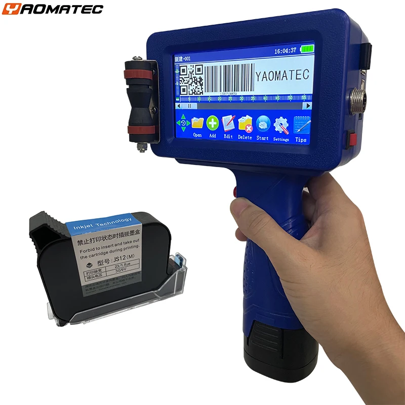 YAOMATEC 12.7mm image picture QR code serial number portable mask online printer hand jet handheld thermal inkjet TIJ printer