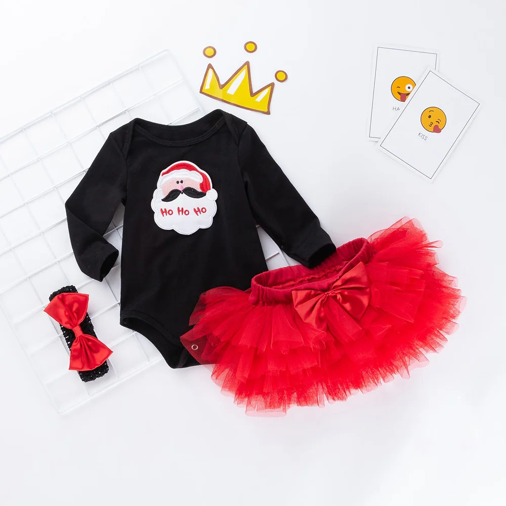 Для маленьких девочек одежда для рождественских праздников Комплекты Черный