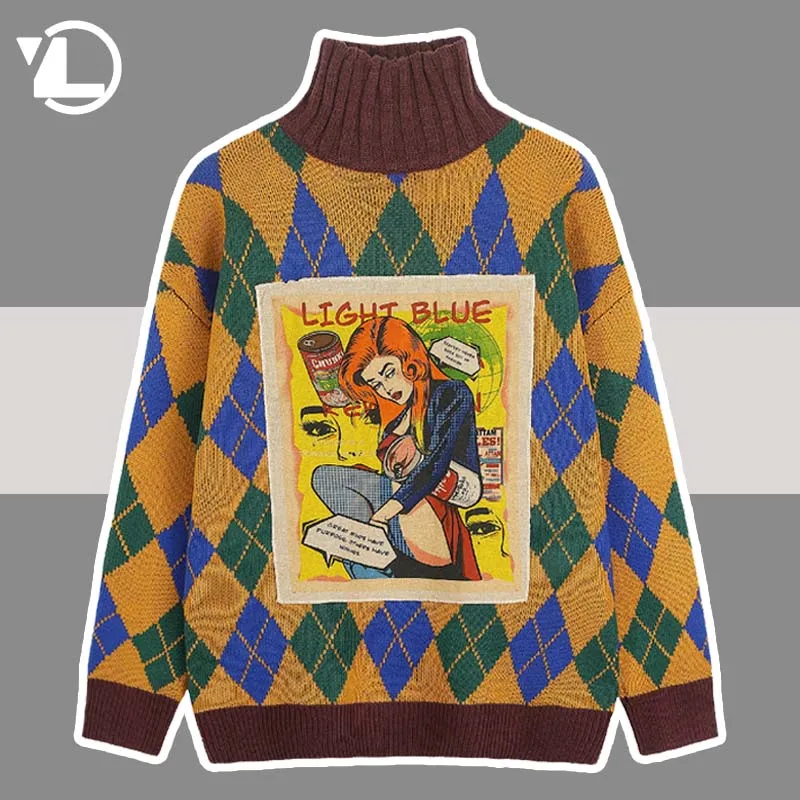 

Мужская/Женская трикотажная водолазка в стиле оверсайз, с аппликацией