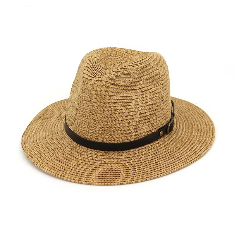 Летняя женская соломенный джазовый Шляпа Fedora с ремнем Пряжка плоские поля Панама