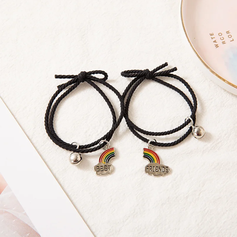 

Rainbow girlfriends bell bracelets contracted rainbow cloud splicing friendship rope couple bracelet