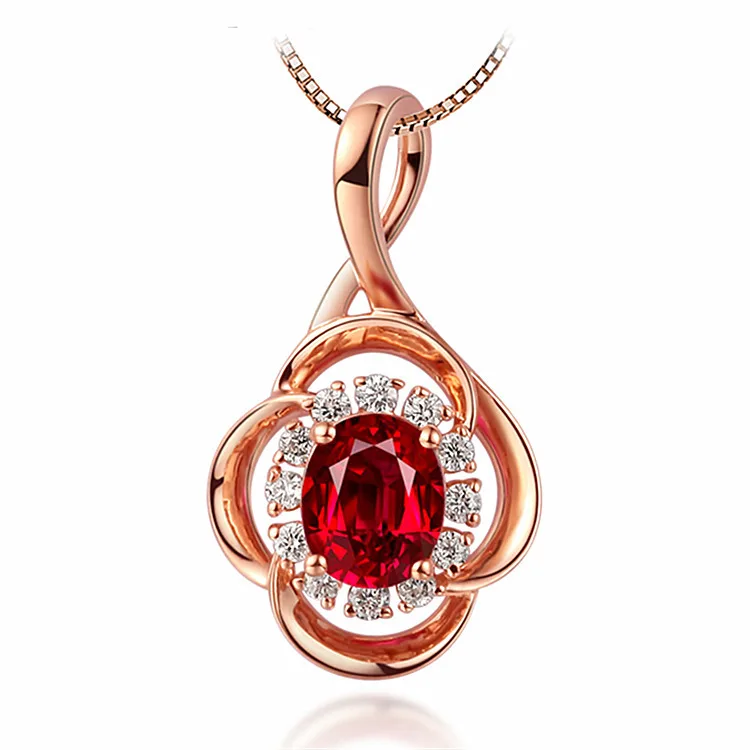 

Luxury Female Oval Pendant Necklace Minimalist Red Crystal Stone Necklaces For Women Vintage Rose Gold Zirconia Wedding Necklace