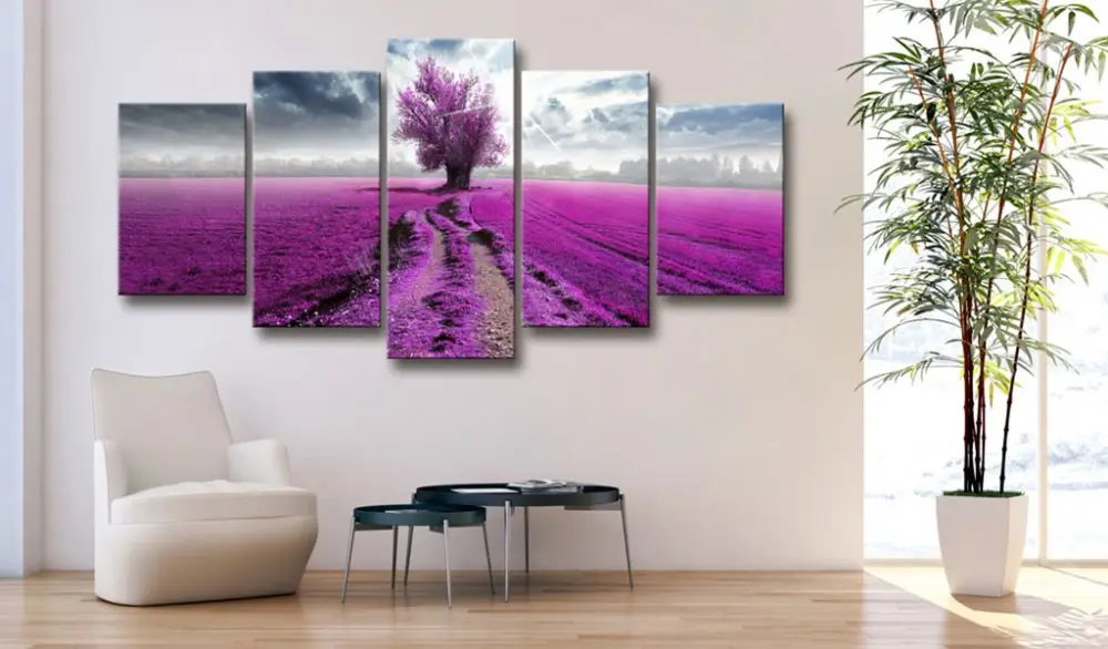 

Purple Land Home Wall Decoration 5 Piece Set Canvas Printing Drawing Living Room Modern Space Art