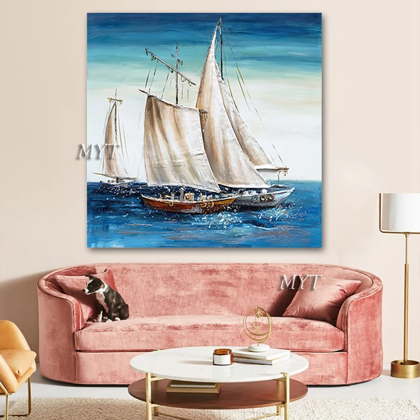 

100% Handpainted Abstract Pictures Sailing Boat Oil Paintings on Canvas Wall Art Pictures For Live Room Home Decor No Framed