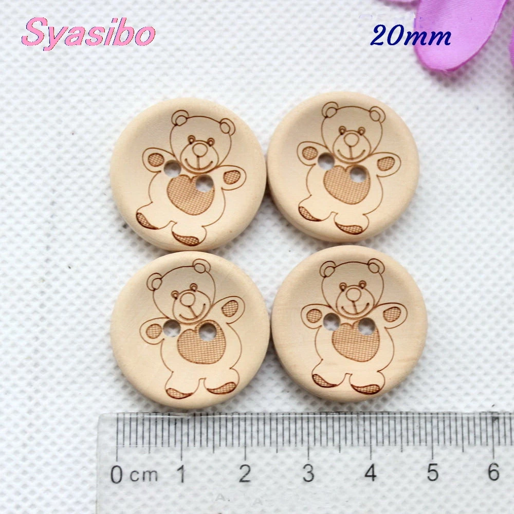 (50 шт./лот) 20 мм Медвежья Лазерная кнопка из натурального дерева детская шапка