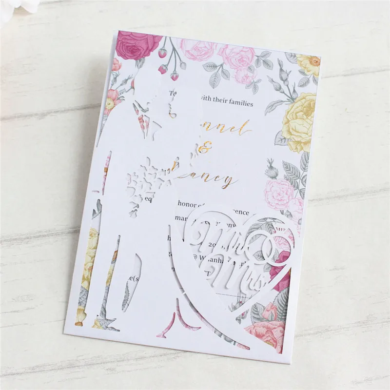 Приглашение из золотой фольги на свадьбу день рождения свадебная открытка с