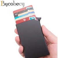 bycobecy thin id card case unisex rfid anti theft credit card holder automatically solid metal bank credit card business mini
