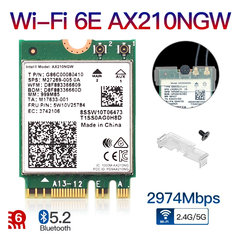 

Dual Band Intel AX210 Wireless AX210NGW 2.4Gbps 802.11AX Wireless Wi-Fi 6 AX200 For Intel 8265NGW/9260AC M.2 NGFF Wlan WiFi Card