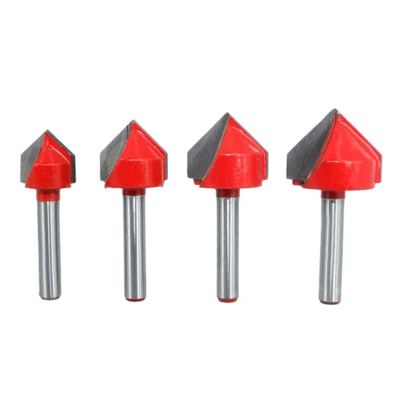 

4 Pcs 1/4-Inch Shank 90-Degree V Groove Router Bit 2-Flute Engraving Bit Woodworking Chamfer Bevel Cutter Tool