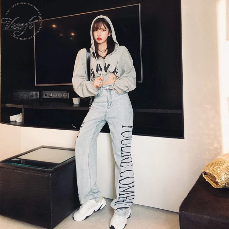 Женские джинсы Varofi с широкими штанинами женские свободные прямые брюки высокой