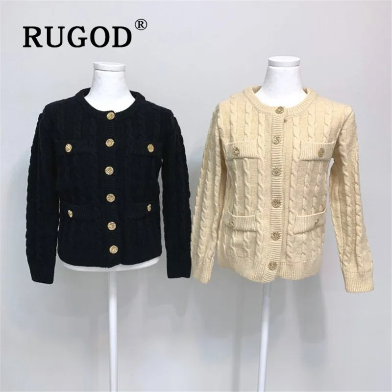 RUGOD Metal Button Cardigan Twist Pattern Sweater Womens Sweaters 2019 Winter Tops For Women Knitwear Fashion Kpop Clothes |