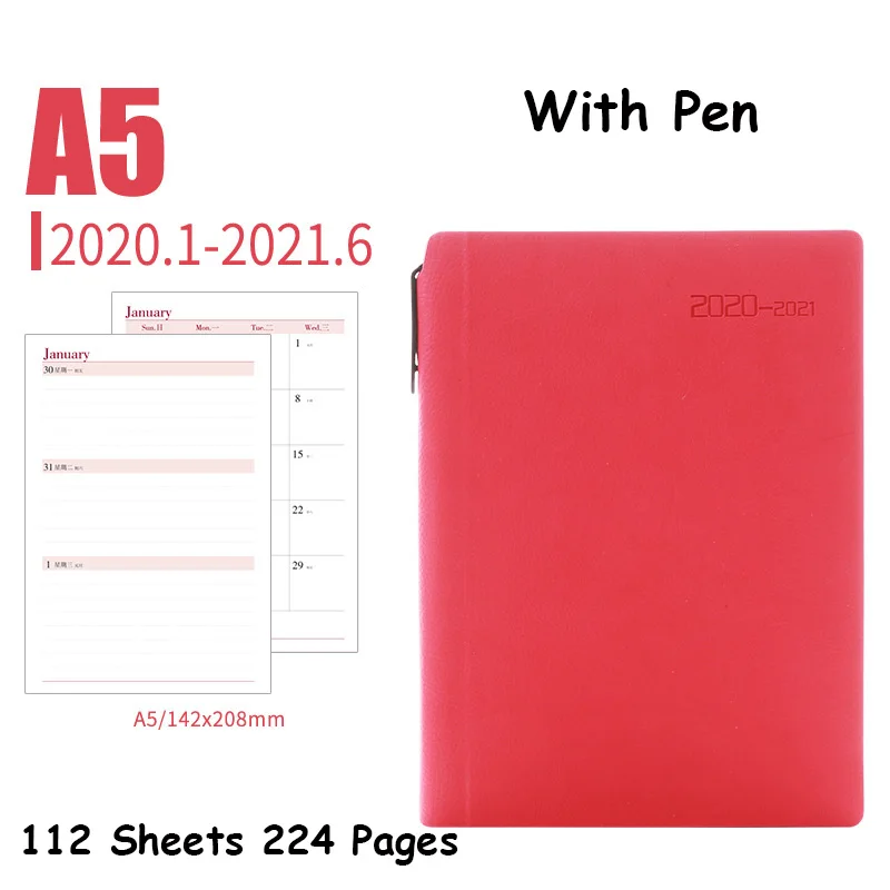 A5 Red Agenda планировщик Органайзер 18 месяцев дневник блокнот и журнал A5 A6 Еженедельный ежемесячный Блокнот Книга Школа Путешествия Руководство - Цвет: A5 Red