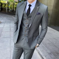 s 5xl jacket vest pants fashion boutique striped slim mens business casual suit 3pcs set groom wedding dress tuxedo