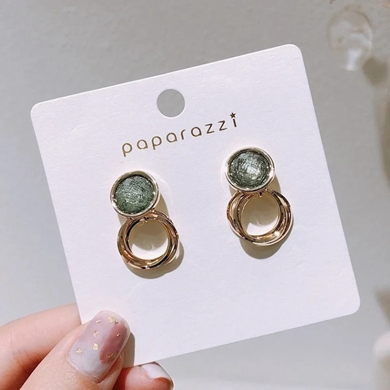 2019 корейские новые модные зеленые стеклянные двойные круглые гвоздики серьги