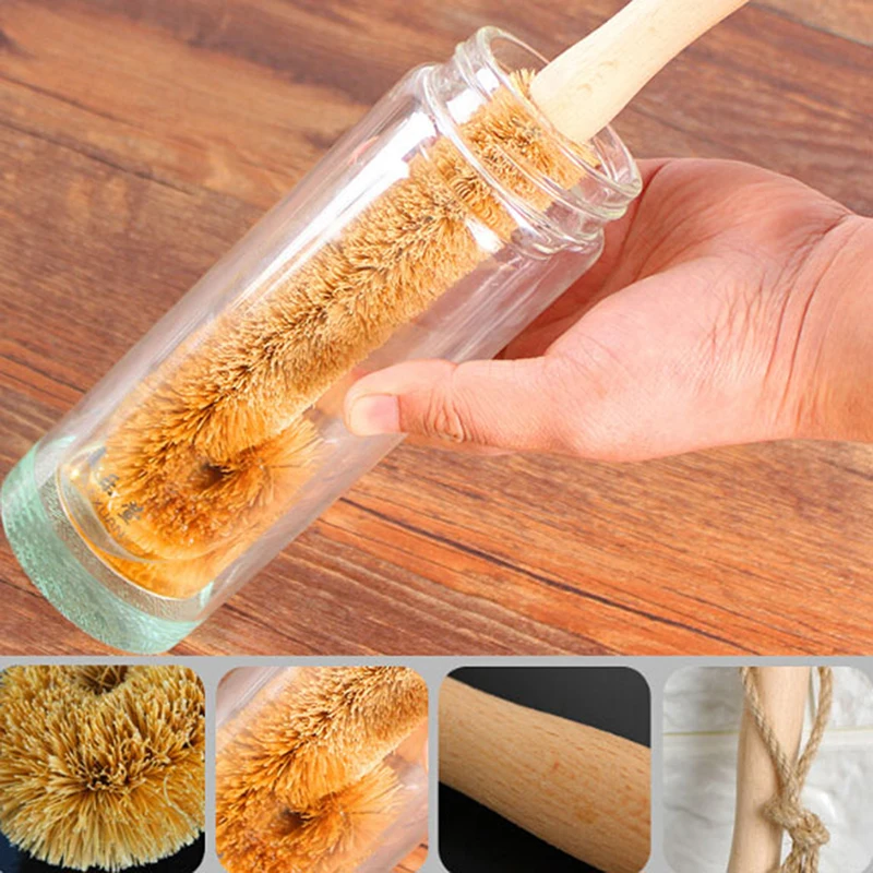 

Coconut Palm Cup Brush Pot Brush Glass Decontamination Cleaning Brush Long Handle Bottle Brush Non-stick Skillet