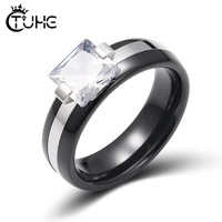 2020 trend 6mm bling big white crystal ceramic womens ring elegant wedding rings fashion female smooth jewelry christmas gift