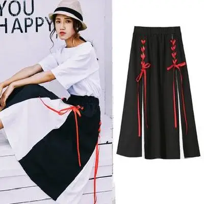 

Юбка-трапеция женская черная, белая, до колен, на шнуровке, шифоновая плиссированная юбка, повседневная, SK019, плиссированная летняя юбка