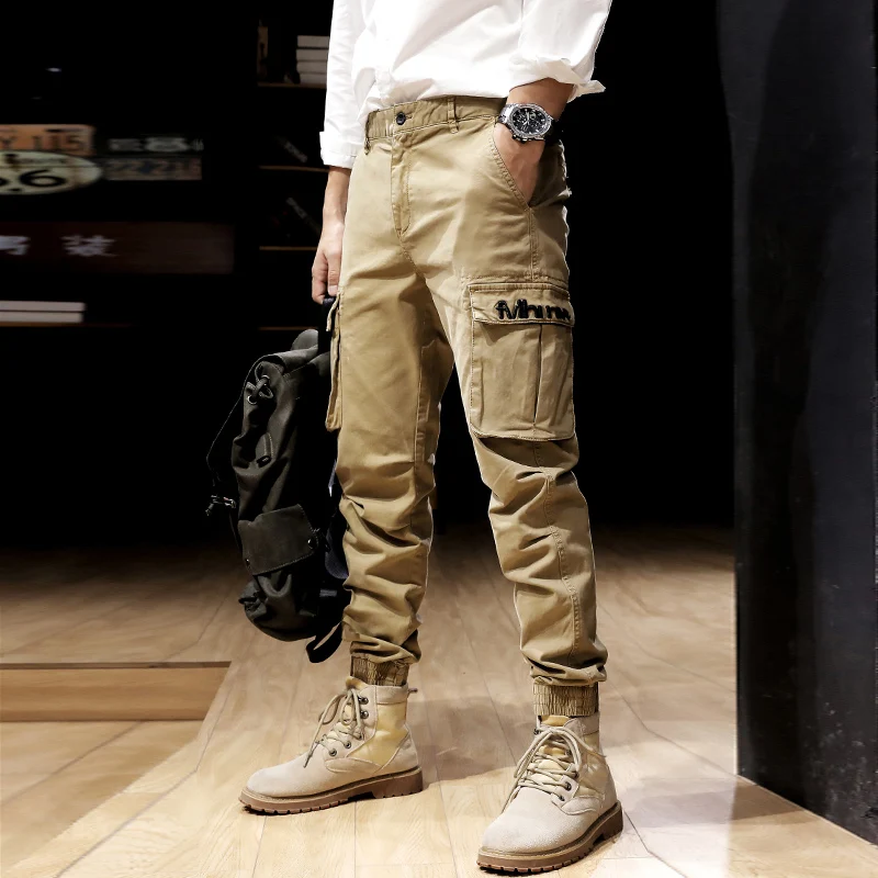 

Fashion Designer Men Jeans Big Pocket Casual Overalls Cargo Pants High Quality Streetwear Khaki Color Hip Hop Joggers Trousers