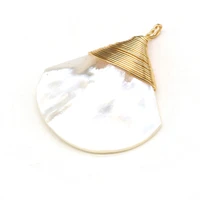 handmade natural white shell fan shaped charms copper winding pendant 24x30mm 1pcs for diy earrings jewelry making accessories