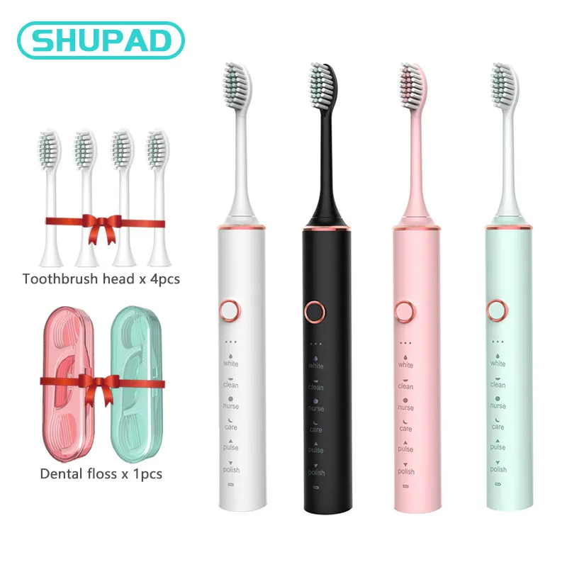 

SHUPAD Sonic Electric Toothbrush Rechargeable IPX7 Waterproof Toothbrush for 18 Mode Travel Toothbrush 4 Brush Heads
