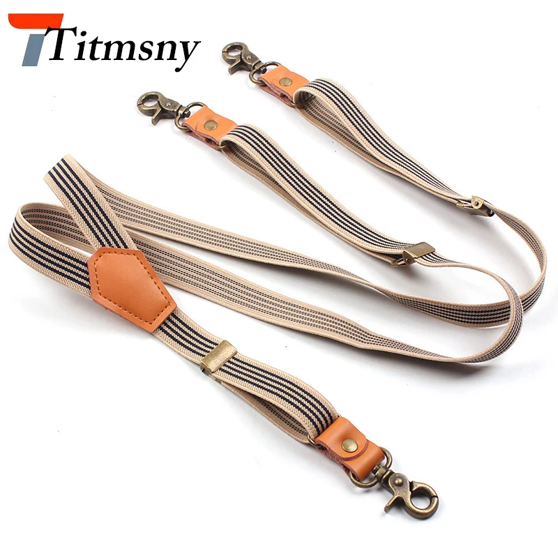 Подтяжки в бежевую полоску и на спину Классические подтяжки с зажимом 3 крючка