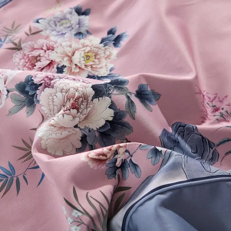 Pink Long-staple Cotton Bedding Set Chinese classical style Bed flowers Duvet Cover/sheet/pillowcase Queen/King Size | Дом и сад