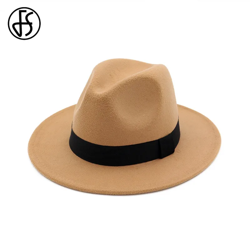FS унисекс шерстяной фетр джаз черный Шапки для Для мужчин Fedora с лентой женщин