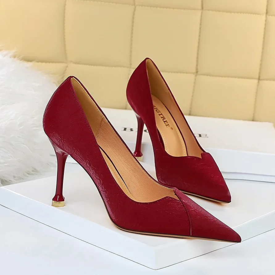 

Туфли-лодочки BIGTREE женские бордовые, высокий каблук 9 см, Фетиш-обувь для стриптиза, свадьбы, вечеринки, роскошная дизайнерская обувь для вып...