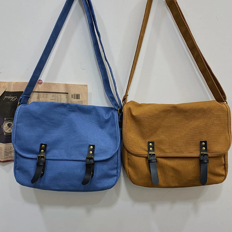 

Большая вместительная сумка-тоут ulzzang в стиле ретро, однотонный холщовый мессенджер, Повседневная Большая Сумка через плечо для женщин