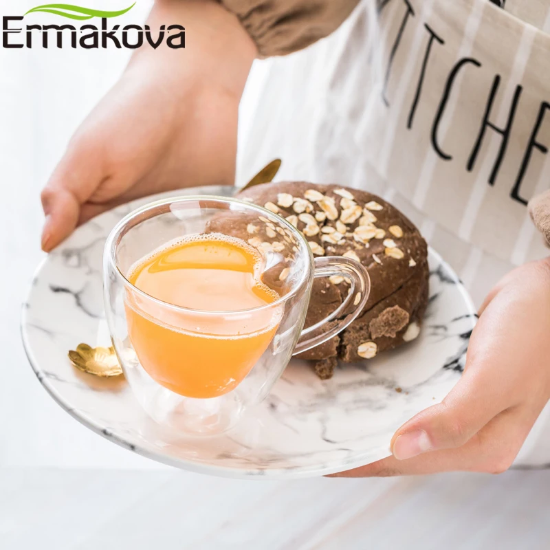 ERMAKOVA Coffee Mug Double Walled Insulated Coffee Tea Beer Cup Glass Heart Shape Espresso Cappuccino Latte Milk Mug Drinkware