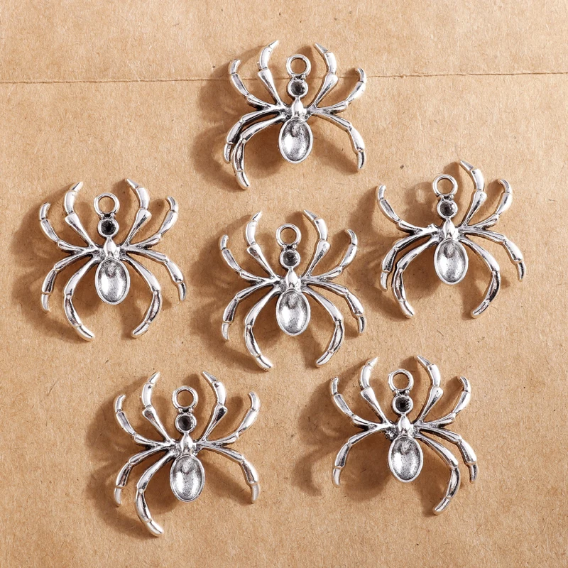 

10pcs 28*31mm Charms Alloy Vintage Silver Color Spider Pendants for Necklace Earrings Bracelet Handmade Jewelry Making Accessory