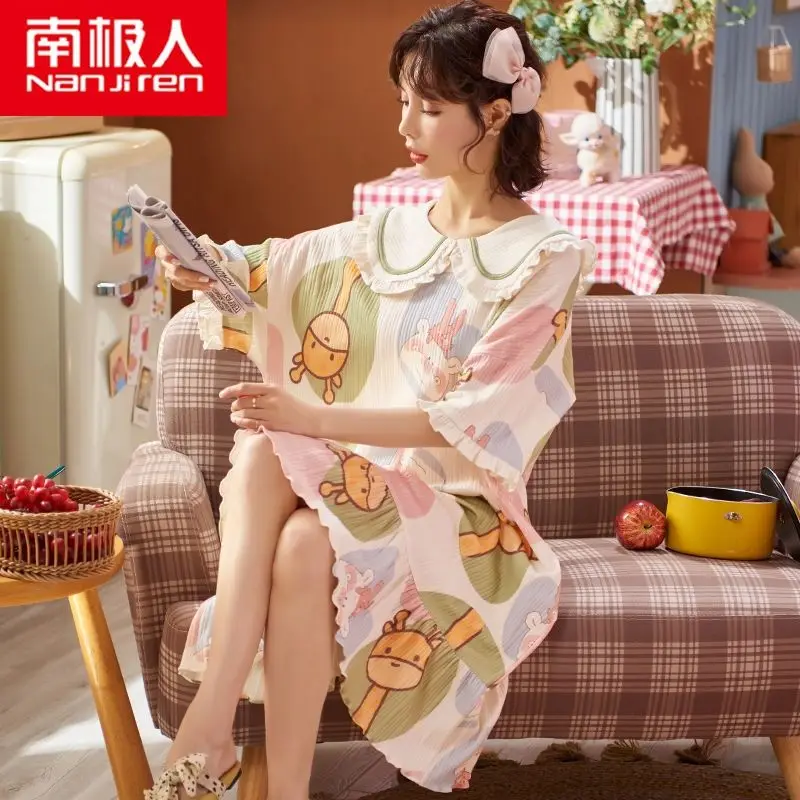 Antarctic Pajamas Women's Summer Cotton 2021 New Loose Oversize Women's Pregnant Women's Nightgown Summer Home Wear