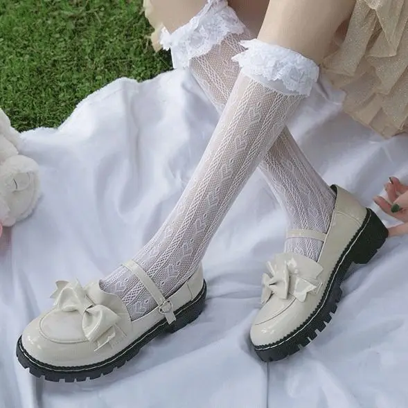 

Knee High Lack Socks Stockings Summer Schoolgirl White Sexy Women Black Stockings