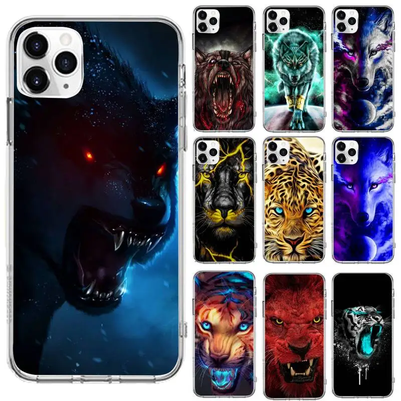 

Animal Lion Tiger Funda Phone Case Transparent for iPhone 6 7 8 11 12 s mini pro X XS XR MAX Plus se cover funda shell
