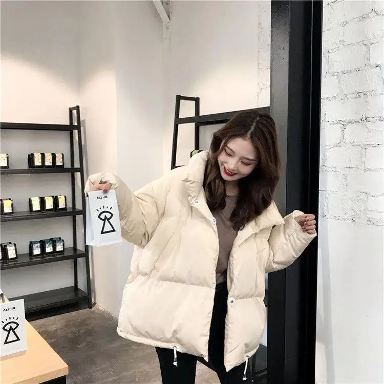 

2020 Winter Women Korean Style Jacket Stand Collar Solid Parkas Female Down Loose Oversized Short Fashion Causal Coats W384