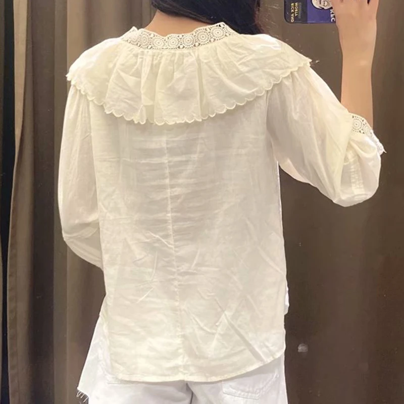 

ZA Summer Women Ruffles Blouse Office Lady Three Quarter Fashion Shirt Solid V-Neck Female Loose Thin Top