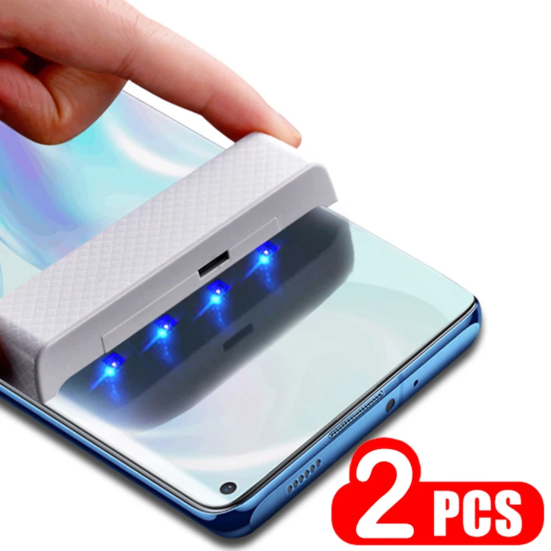 

2PCS UV Liquid Glue Tempered Glass For OnePlus 8 Pro 7 Case Screen Protector Cover for One Plus 7 8 Pro Oneplus7 Glass Film 7T 8